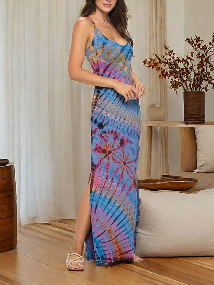 Vestido largo de spandex con teñido anudado en modo Vacay