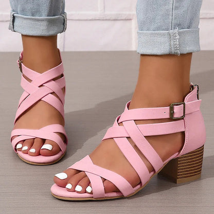 Multi Cross Straps Back Zipper Casual High Heel Sandals