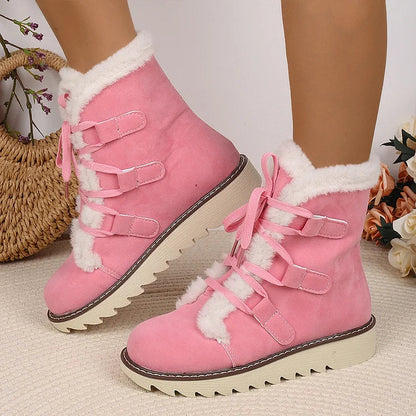 Round Toe Faux Fur Lined Lace Up Casual Snow Boots