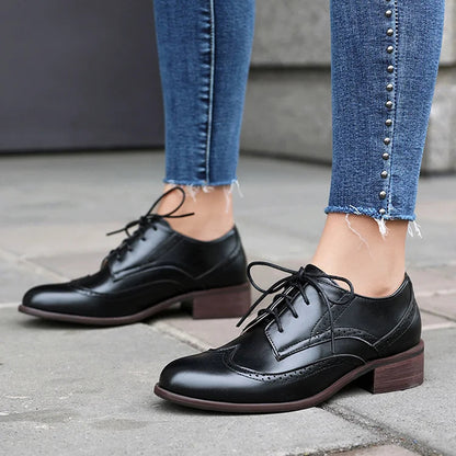 Color Block Lace Up Pointy Toe Casual Brogue Oxfords