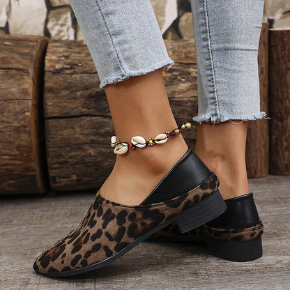 Leopard Pattern Patchwork Pointed Toe Slip On Flats