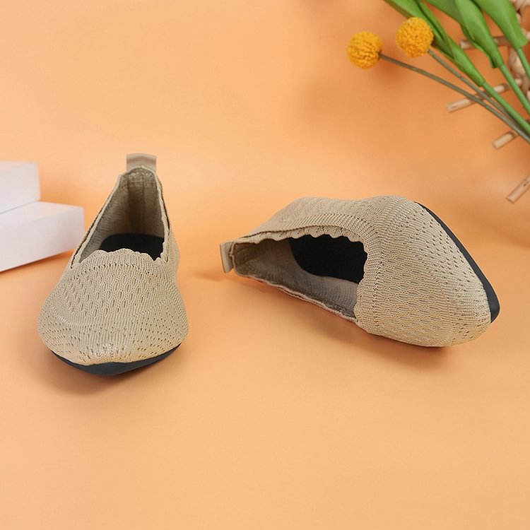 Knitted Solid Color Pointed Toe Patchwork Slip On Flats