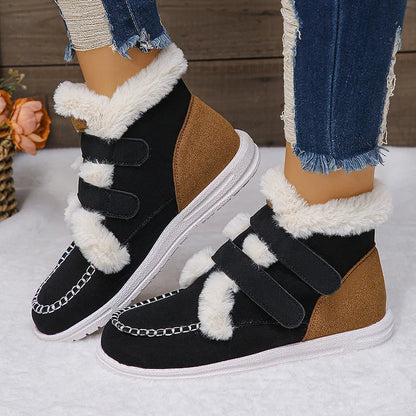 Fluffy Trim Stitch Detail Colorblock Round Toe Snow Boots