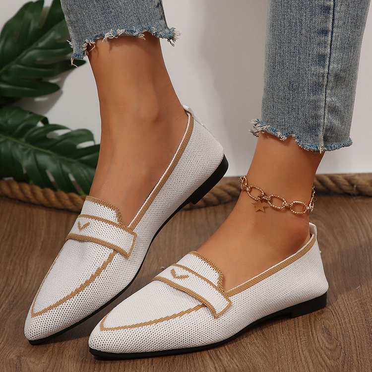 Dot Pattern Contrast Trim Pointed Toe Patchwork Flats