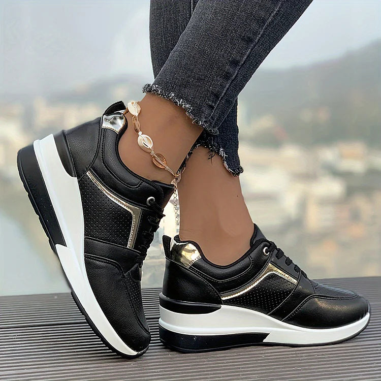 Casual Plain Lace Up Seam Wedge Breathable Sneakers