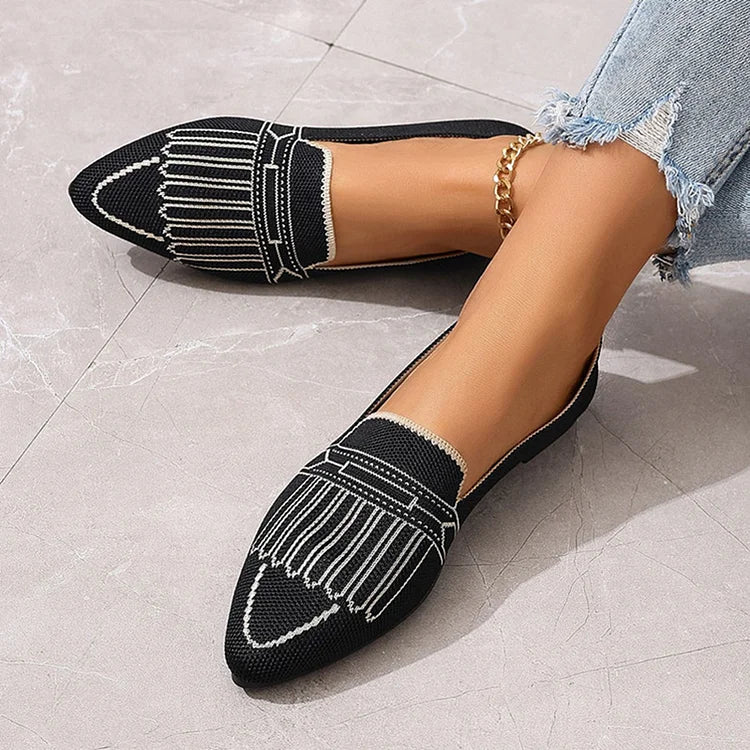 Casual Print Pointed Toe Low-Top Breathable Slip On Knit Flats