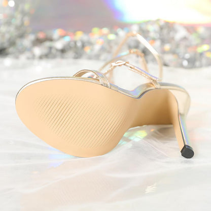 Sandalias sexy con hebilla de perlas Zapatos de tacón de aguja 