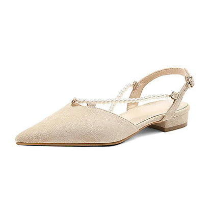 Criss-Cross Pearl Trim Strap Pointy Toe Matte Flats