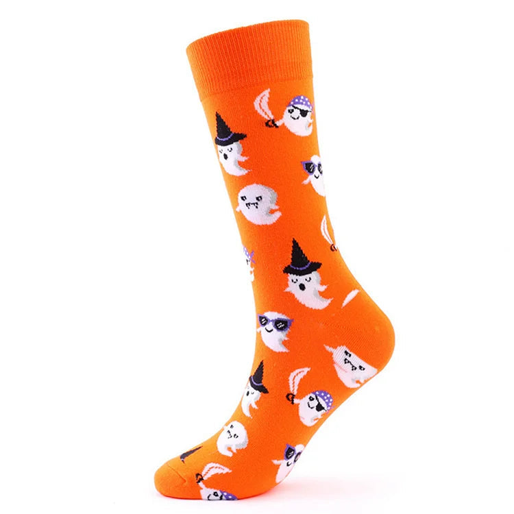 Halloween Ghost Pumpkin Skull Spider Cartoon Print Mid Calf Socks