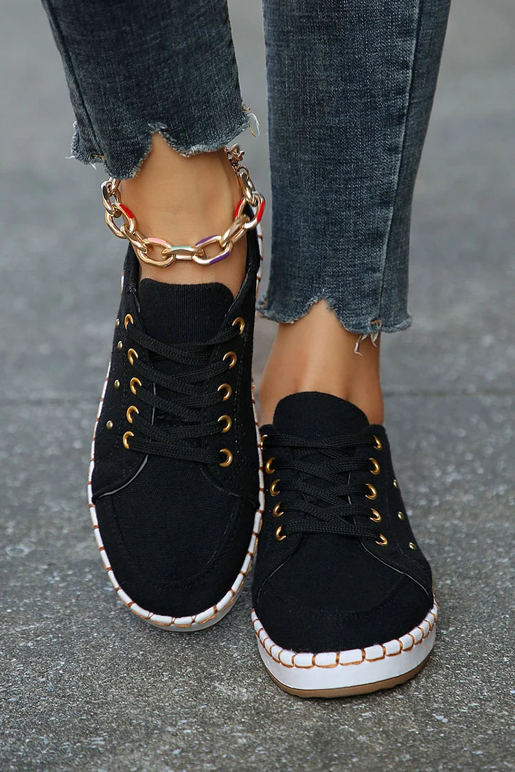 Leopard Print Stitch Detail Round Toe Lace Up Sneakers