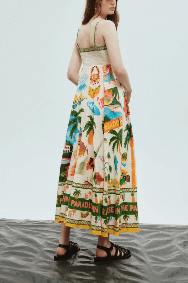 Unique Print Smocked Maxi Dress