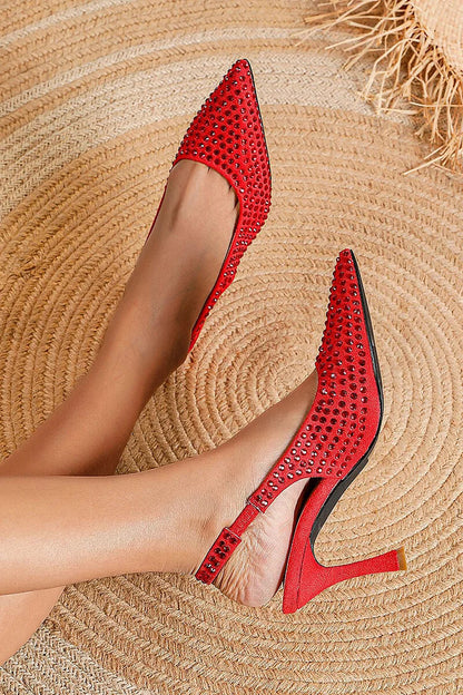 Rhinestone Decor Pointed Toe Slingback Stiletto Heels