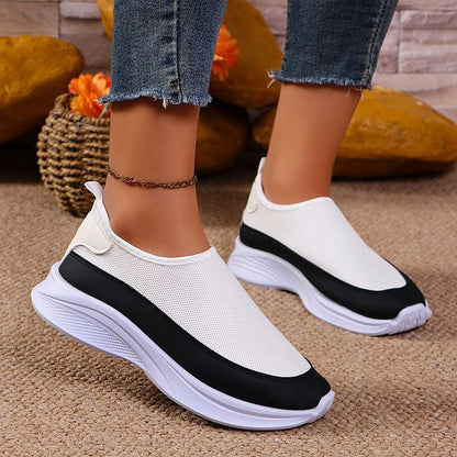 Casual Color Block Platform Round Toe Slip On Sneakers