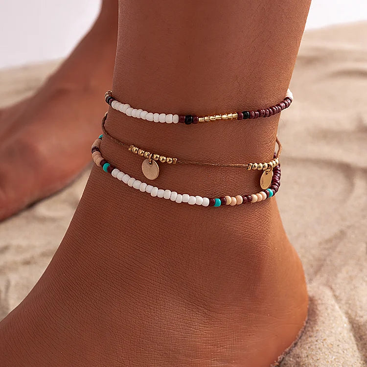 Boho Multilayer Beads Shell Starfish Decor Beach Anklet