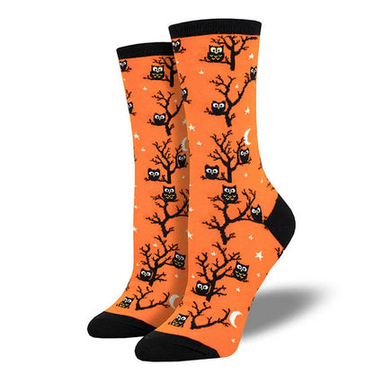 Halloween Maple Leaf Pumpkin Witch Owl Skeleton Print Mid Calf Socks