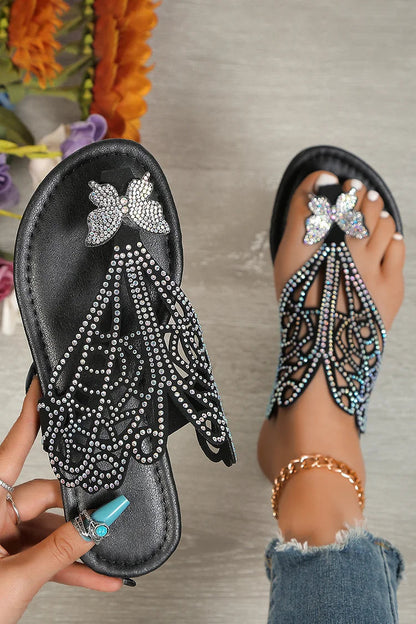 Butterfly Rhinestone Embellished Hollow Out Flip Flops Slippers