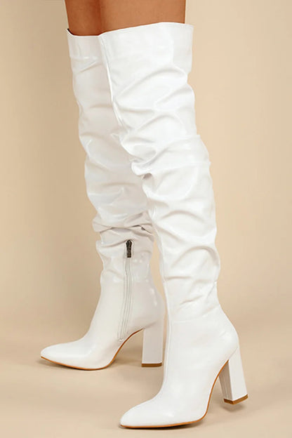 Pointed Toe Chunky Heel Zipper Solid Plain Over The Knee Boots