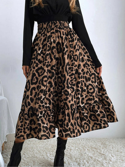 Falda sexy de cintura alta con estampado de leopardo 