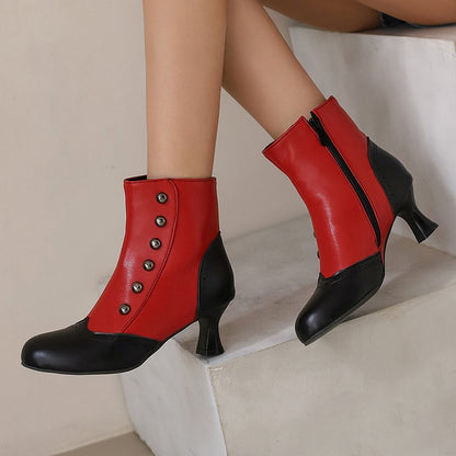 Colorblock Round Toe Metallic Studded Zipper Ankle Boots