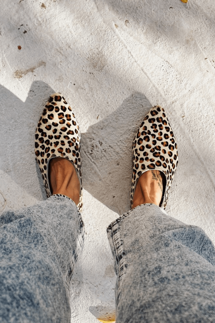 Faux Leopard Print Velvet Pointed Toe Slip-On Flats