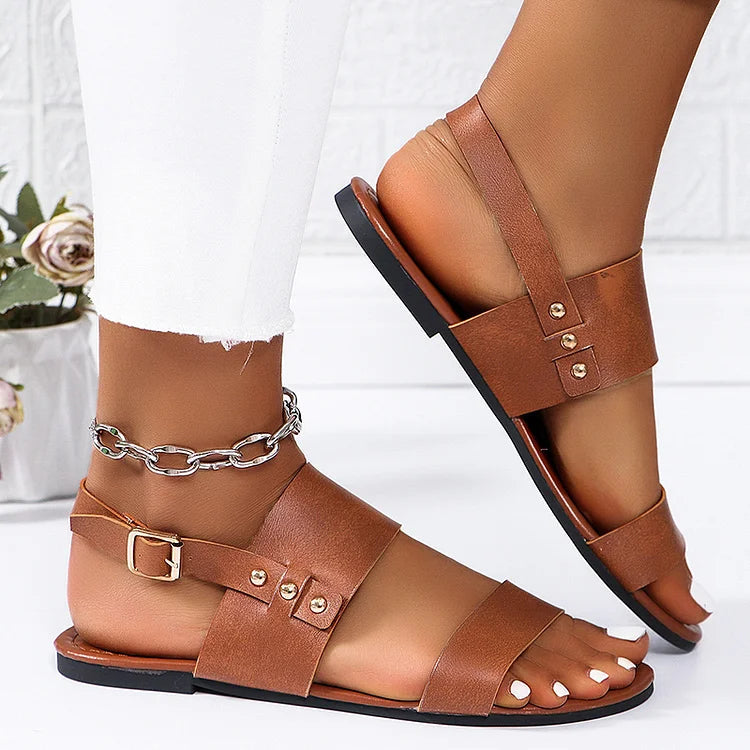 Studded Slingback Strap Buckle Solid Color Casual Sandals