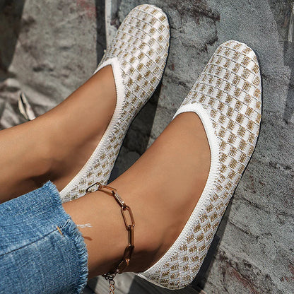 Square Toe Plaid Pattern Casual Slip On Flats