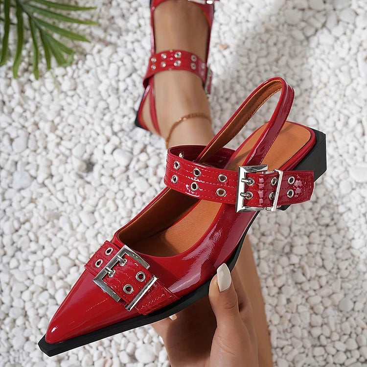 Fashion Studded Buckle Strap Slingback Pointed Toe Sandals