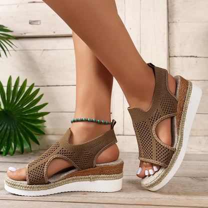 Hollow Out Peep Toe Wedge Platform Casual Sandals