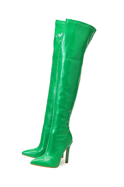 Solid Color Side Zipper Pointed Toe Stiletto Heel Over The Knee Boots