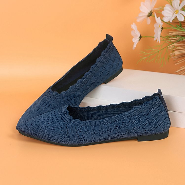 Knitted Solid Color Pointed Toe Patchwork Slip On Flats