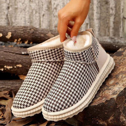 Houndstooth Pattern Patchwork Round Toe Snow Boots