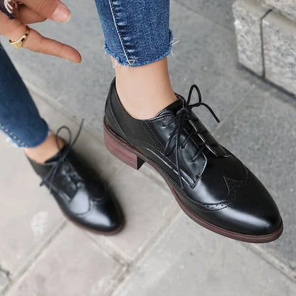 Color Block Lace Up Pointy Toe Casual Brogue Oxfords