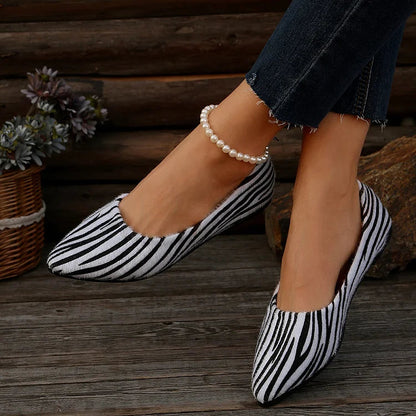 Colorblock Fuzzy Zebra Pattern Pointed Toe Slip On Flats