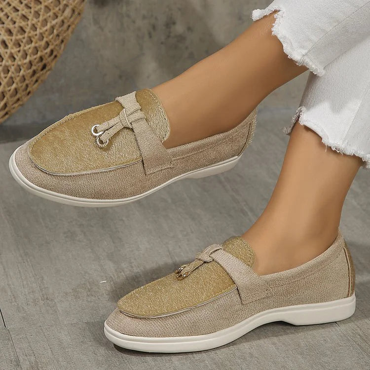 Colorblock Patchwork Knotted Detail Round Toe Casual Slip On Loafers