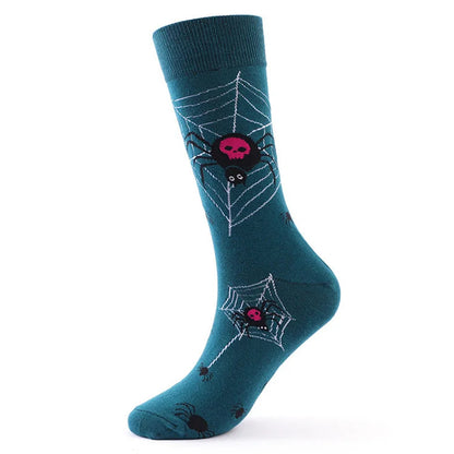 Halloween Ghost Pumpkin Skull Spider Cartoon Print Mid Calf Socks