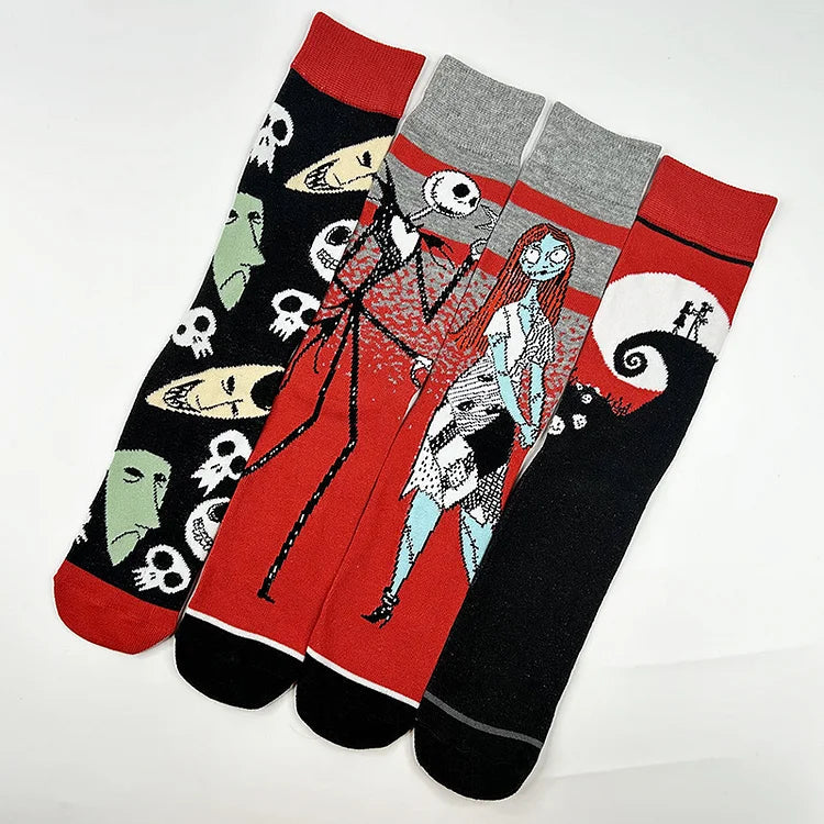 Halloween Scary Skeleton Skull Moon Print Mid Calf Socks