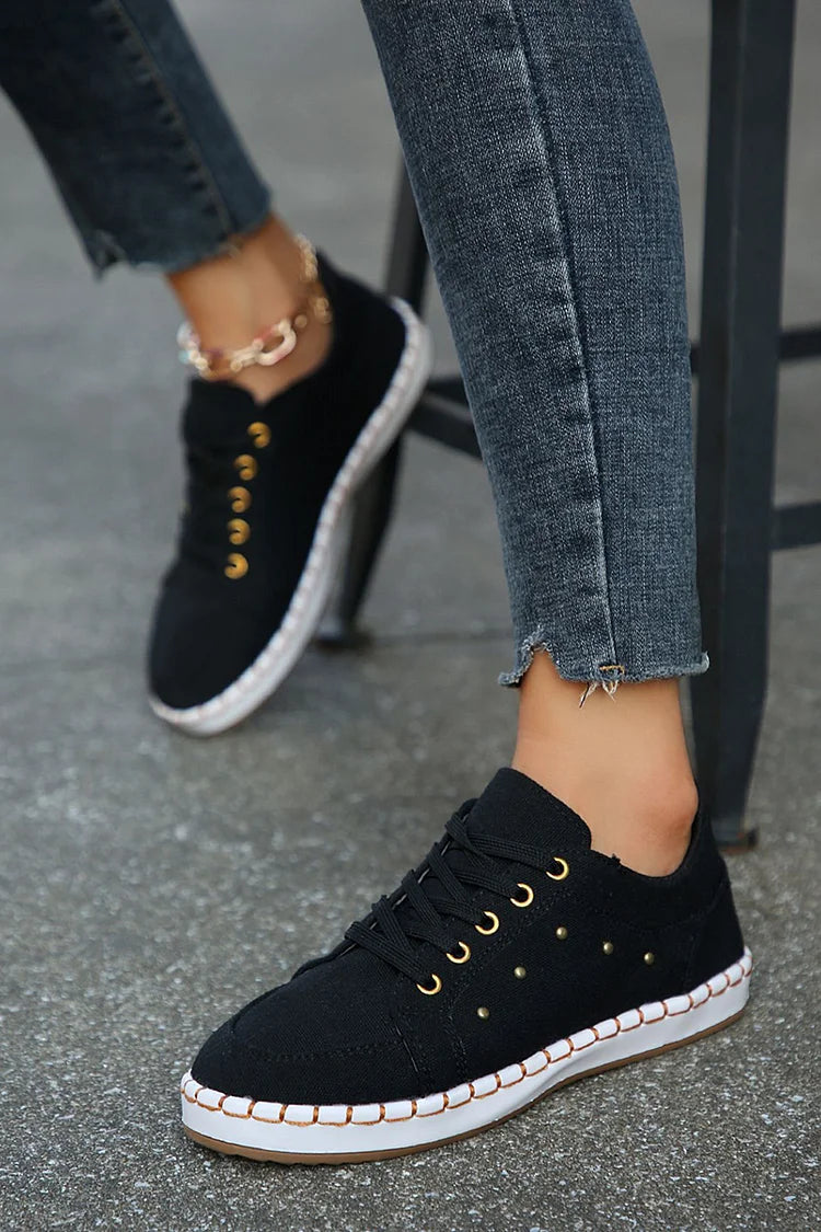 Leopard Print Stitch Detail Round Toe Lace Up Sneakers