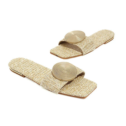 Metallic Decor Square Toe Outdoor Casual Slippers