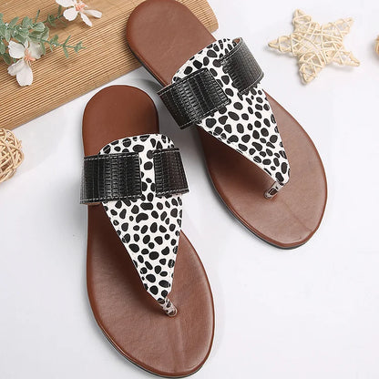 Cow Pattern Print Patchwork Flip Flops Round Toe Slippers