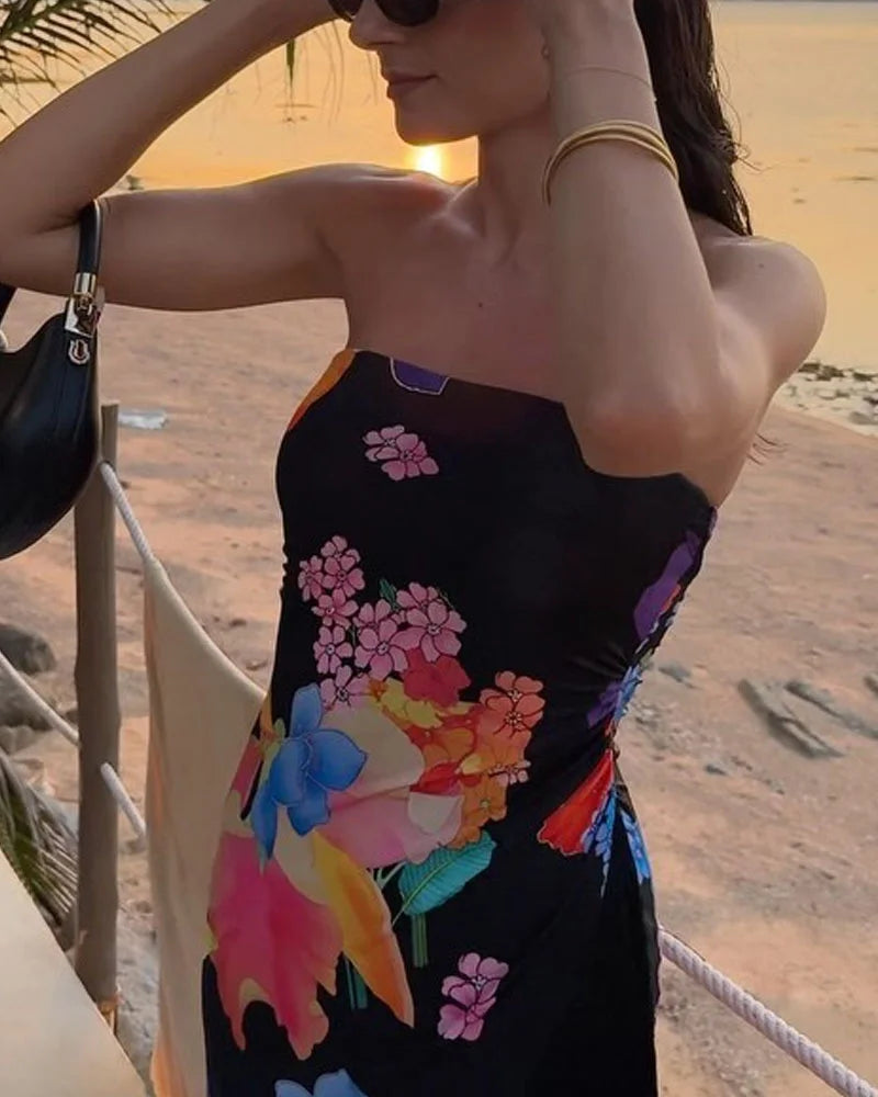 Elegant Vacation Print Fringe Dress