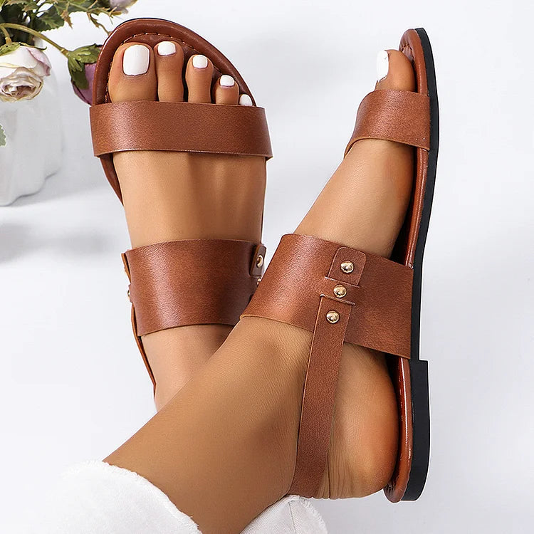 Studded Slingback Strap Buckle Solid Color Casual Sandals