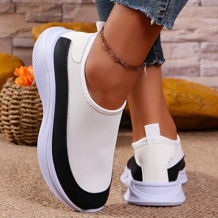 Casual Color Block Platform Round Toe Slip On Sneakers