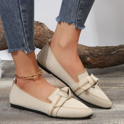 Casual Contrast Color Pointy Toe Bowknot Low-Top Knit Flats