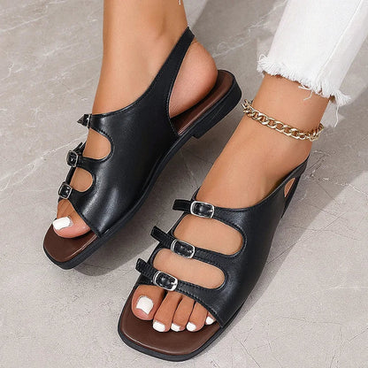 Cut Out Buckles Slingback Strap Square Toe Casual Sandals