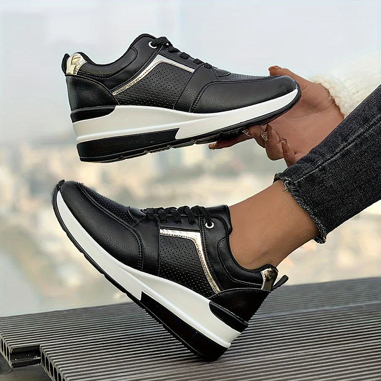 Casual Plain Lace Up Seam Wedge Breathable Sneakers