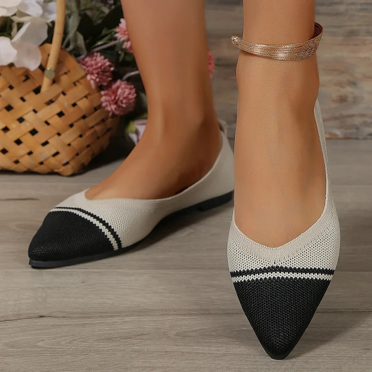 Contrast Color Print Pointed Toe Casual Low-Top Flats