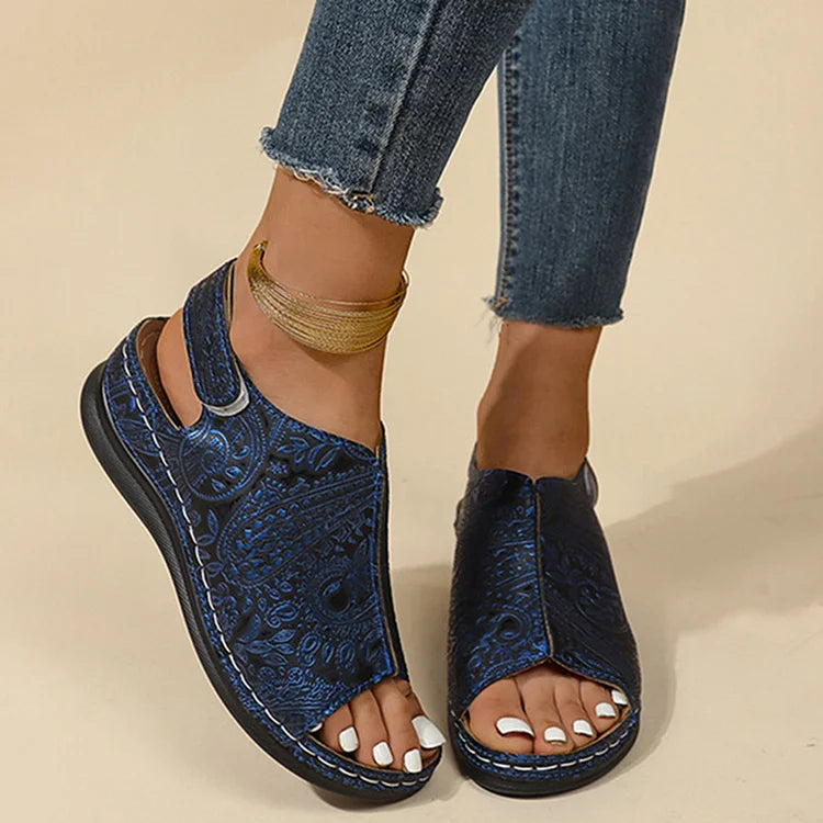 Textured Tribal Pattern Open Toe Slingback Sandals