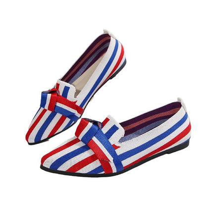 Knotted Colorblock Striped Pointed Toe Slip On Flats