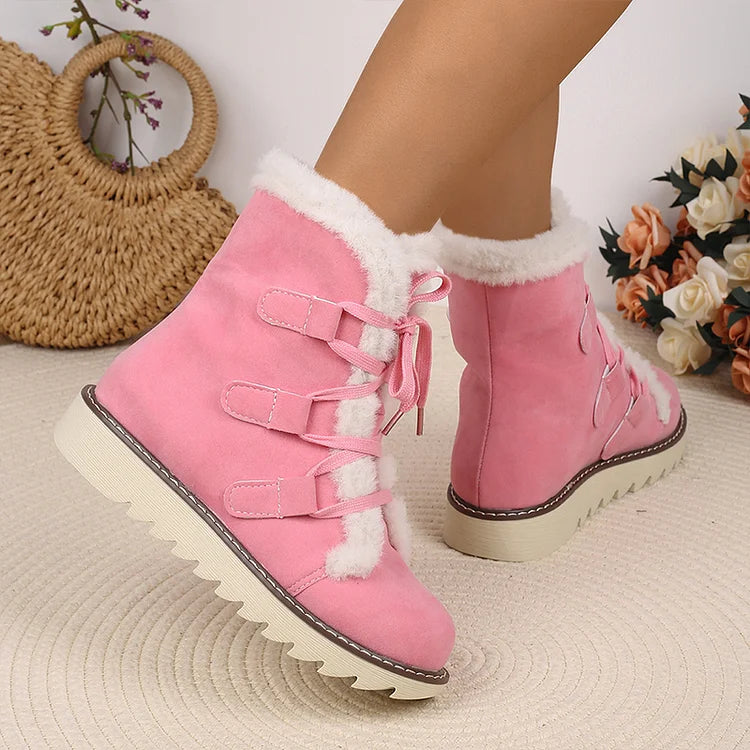 Round Toe Faux Fur Lined Lace Up Casual Snow Boots