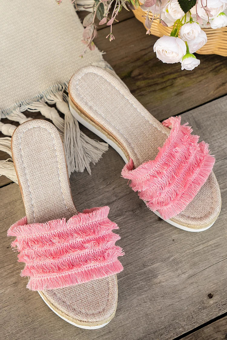 Tassels Trim Striped Espadrille Platform Wedge Outdoor Slippers